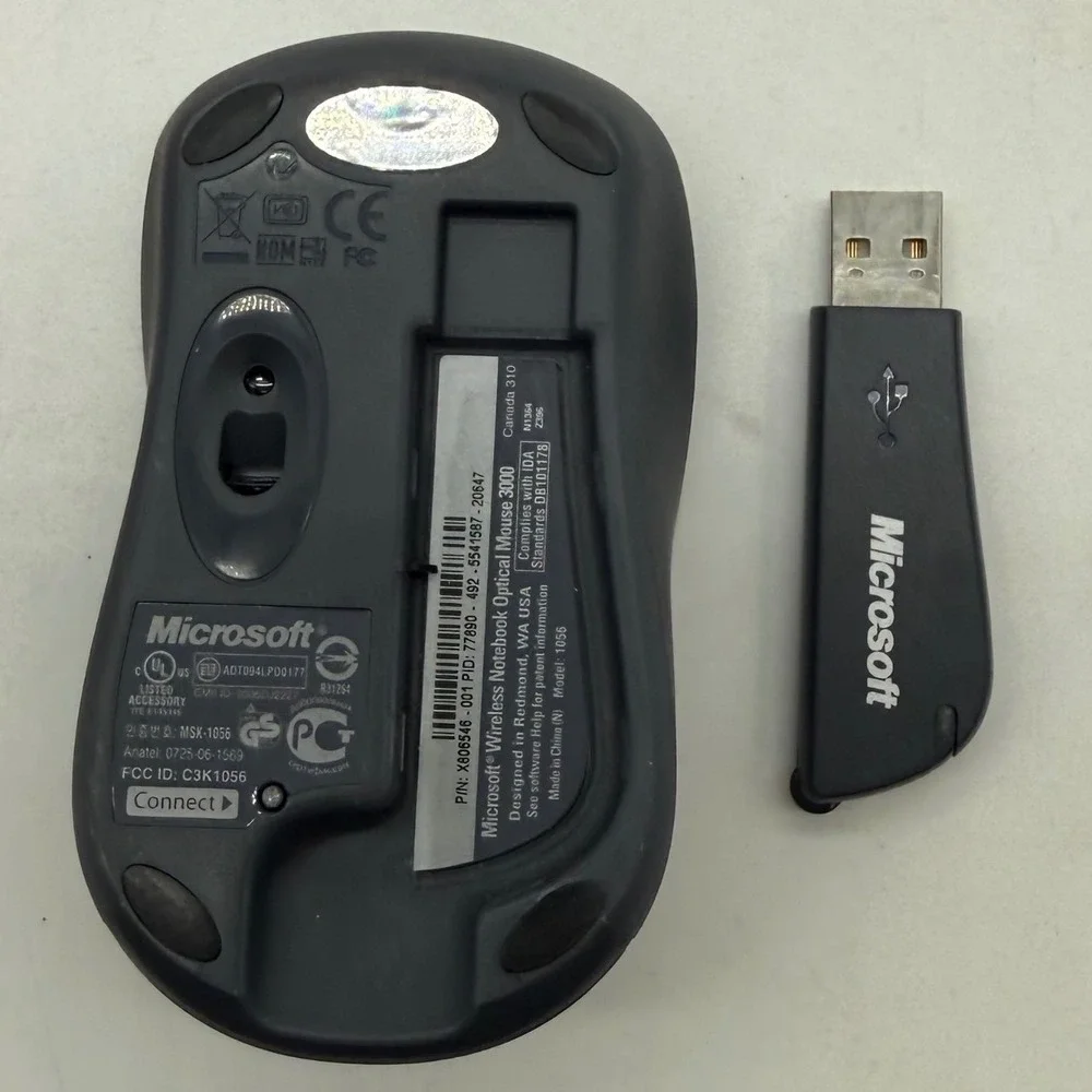 Microsoft Wireless Notebook Optical Mouse 3000 Black USB Receiver with dongle‎